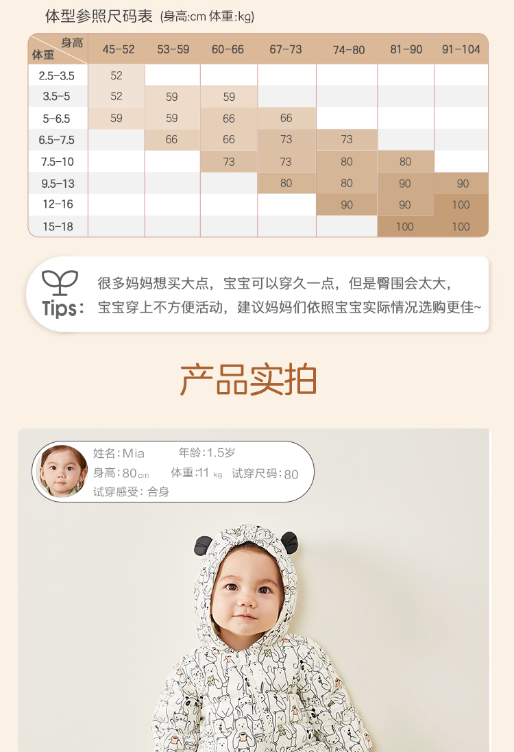 迷你巴拉巴拉 宝宝连体羽绒服 90白鸭绒 图9