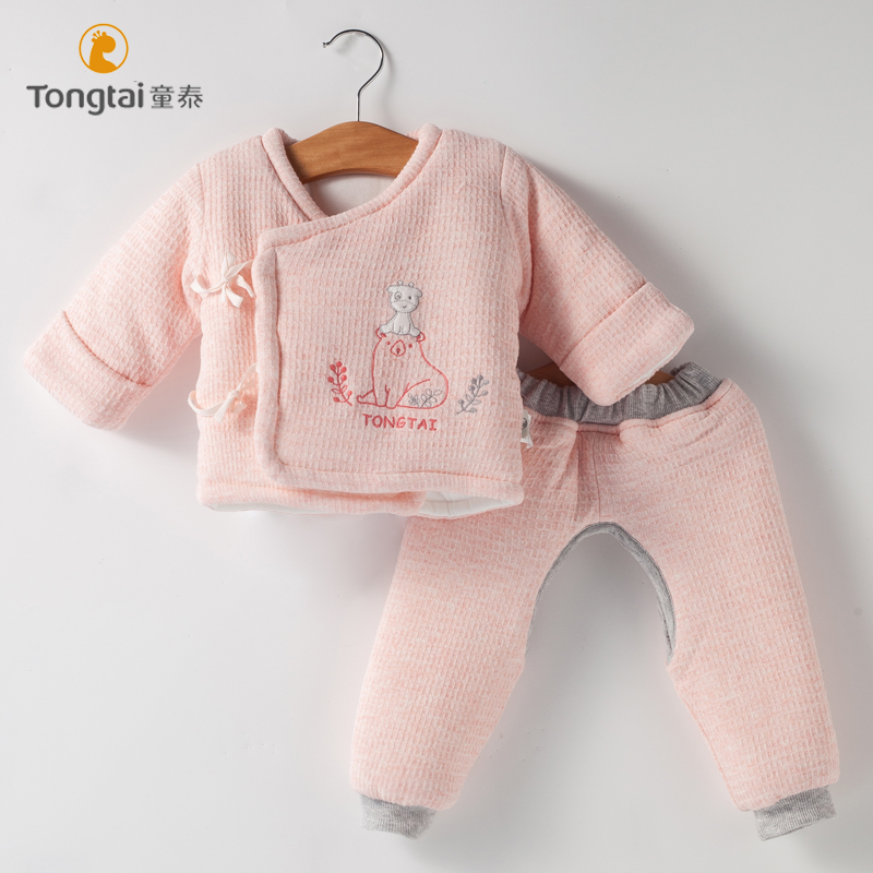 Tongtai newborn 0-6 months suit winter thickened cotton clothes baby kimono 2-piece set of baby go out cotton jacket