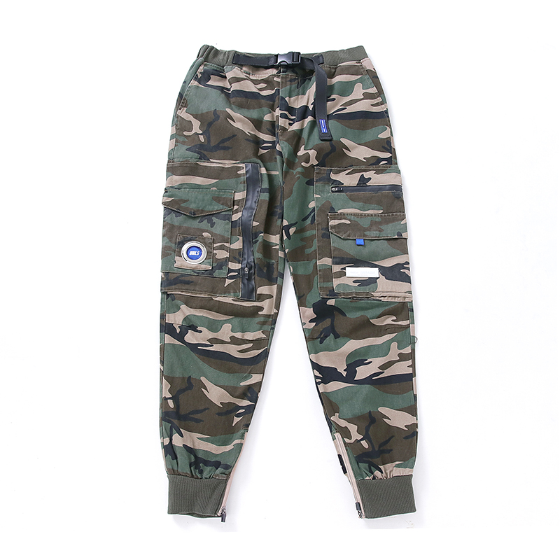 Tide brand Hong Kong style overalls men's ninth casual pants camouflage pants student beam pants boys fashion trousers