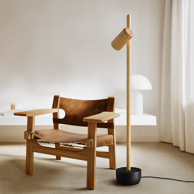 High level sense upright design floor lamp rotatable creative living room sofa next to book Japanese style Nordic minimalist solid wood 