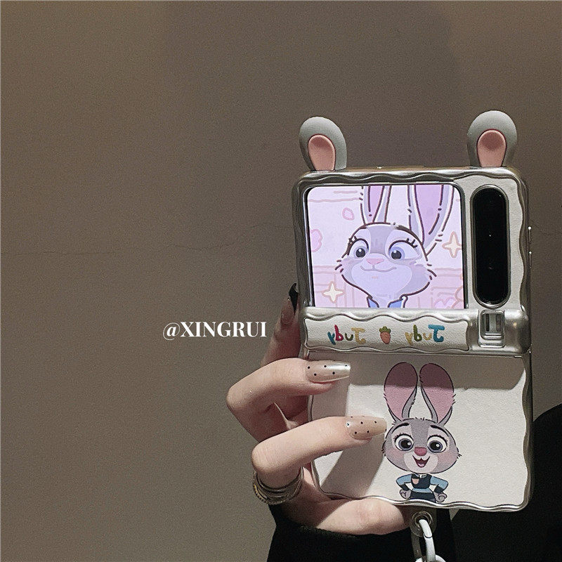 Cute Cartoon Electroplated Leather-Textured Rabbit and Fox Plush Chain Case Suitable for Huawei Pocket 80% off Foldable Screen Purax Phone Case, Xiaomi Mix Flip 2 Full-Cover Purax Collector's Edition Anti-Drop Women's Model