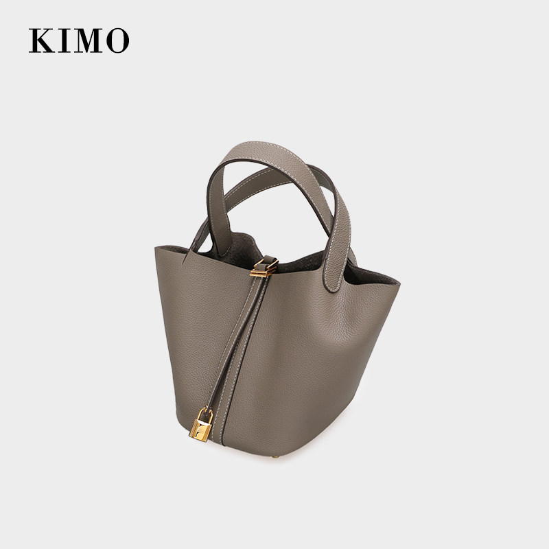 KIMO Bucket Bag Women's Bag 2025 New Trendy Small Cowhide Handbag Retro Fashion Vegetable Bag