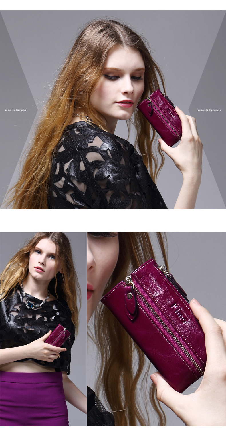 KIMO new lady key bag leather leather leather dây kéo đa chức năng đồng xu nam và nữ ví móc khóa xe ví nữ da thật