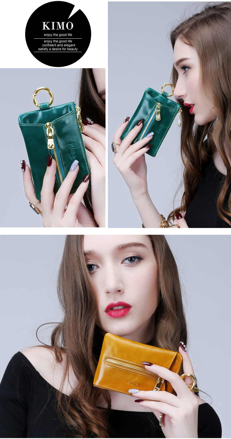 KIMO phụ nữ mới túi chìa khóa Châu Âu và Hoa Kỳ dây kéo đa chức năng leather coin purse da vòng chìa khóa xe nam ví đựng móc khóa
