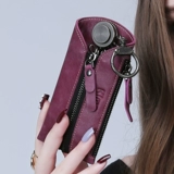 Ключница подходит для мужчин и женщин с молнией, универсальный кожаный кошелек, брелок, европейский стиль, простой и элегантный дизайн, из натуральной кожи
