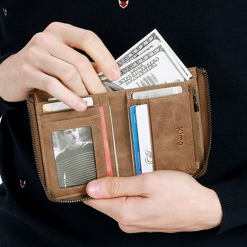 Универсальная цепочка с молнией, кожаный бумажник, из натуральной кожи, простой и элегантный дизайн, воловья кожа