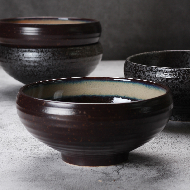 Creative coarse pottery vintage Japanese cuisine tableware ceramic bowl of rice bowl round bowl pull rainbow such as bowl of porridge bowl of salad bowl