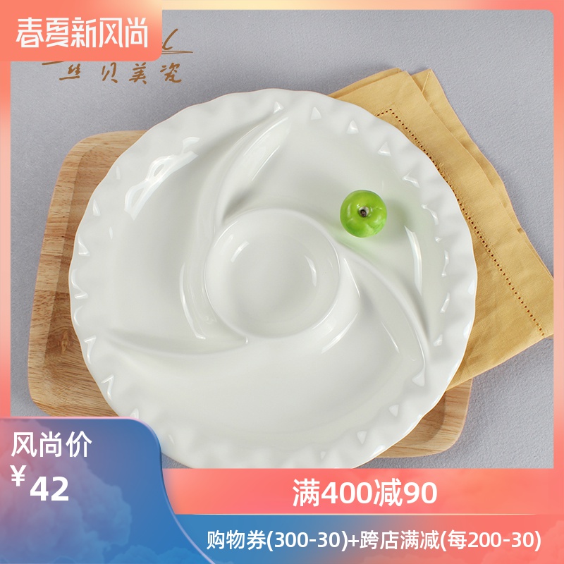 Pure white ceramic hotel tableware five four frames spinning lines of fruit cold dish keeping platter dim sum dishes