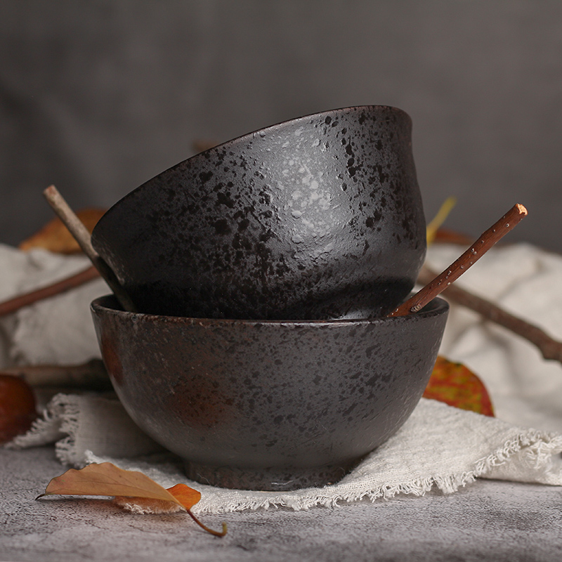 Creative coarse pottery Japanese - style tableware ceramic bowl, black small bowl high move bowls of rice bowl home for dinner