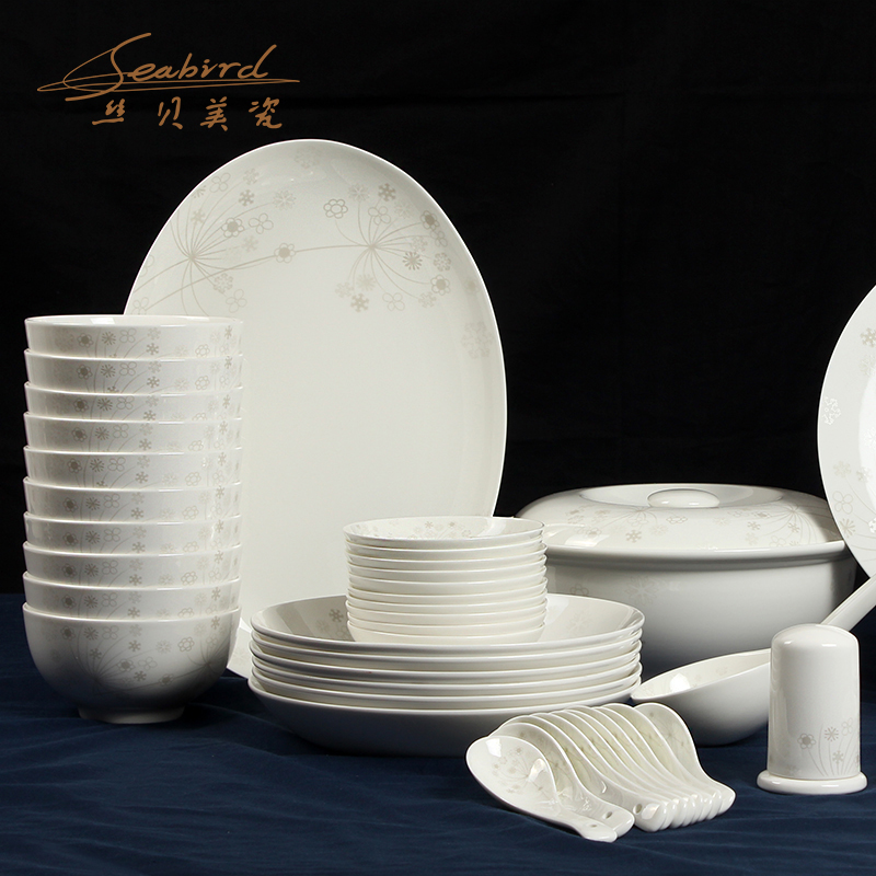 Tangshan 28/56 head ipads porcelain tableware suit ceramic dishes dishes suit household use chopsticks combination of Chinese style 4 people