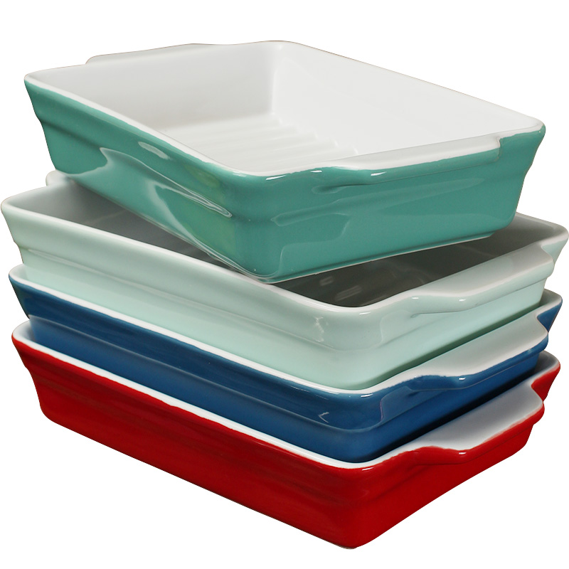 Creative rectangle ceramic ears western - style food dish oven plate cheese baked FanPan pan home baking bowl