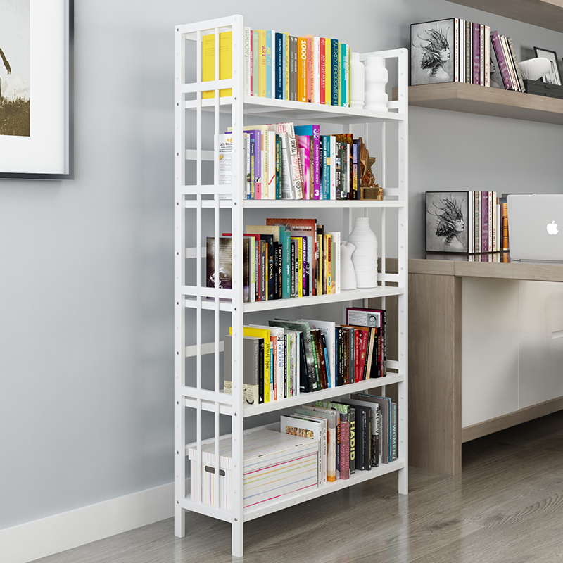 Simple White Bookshelves Landing Bookcase Shelve Shelve Brief Modern Solid Wood Children Students Use Table Nanzhu Bookshelves