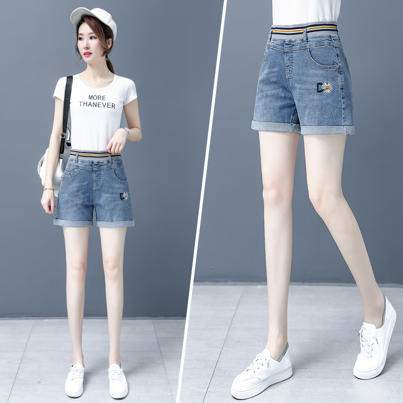 Ít Daisy cao eo Wide Leg Denim Shorts nữ mùa hè 2020 New cuốn xuôi Loose Hot Pants quần Hiện Thin Thin nóng