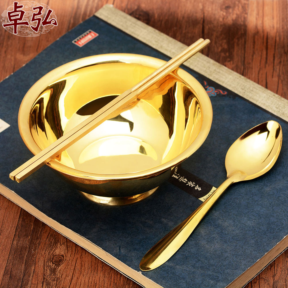 Zhuo Hong Copper Bowl Pendulum Pieces Copper Chopsticks Copper Spoon Suit Pure Glossy Surface Home Copper Bowl chopsticks Home