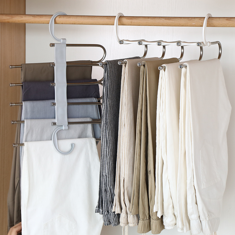 2 fit telescopic folding folds multifunction multilayer trouser rack Home Clothes Hanger Hooks Wardrobe Clothes Pants containing devinators