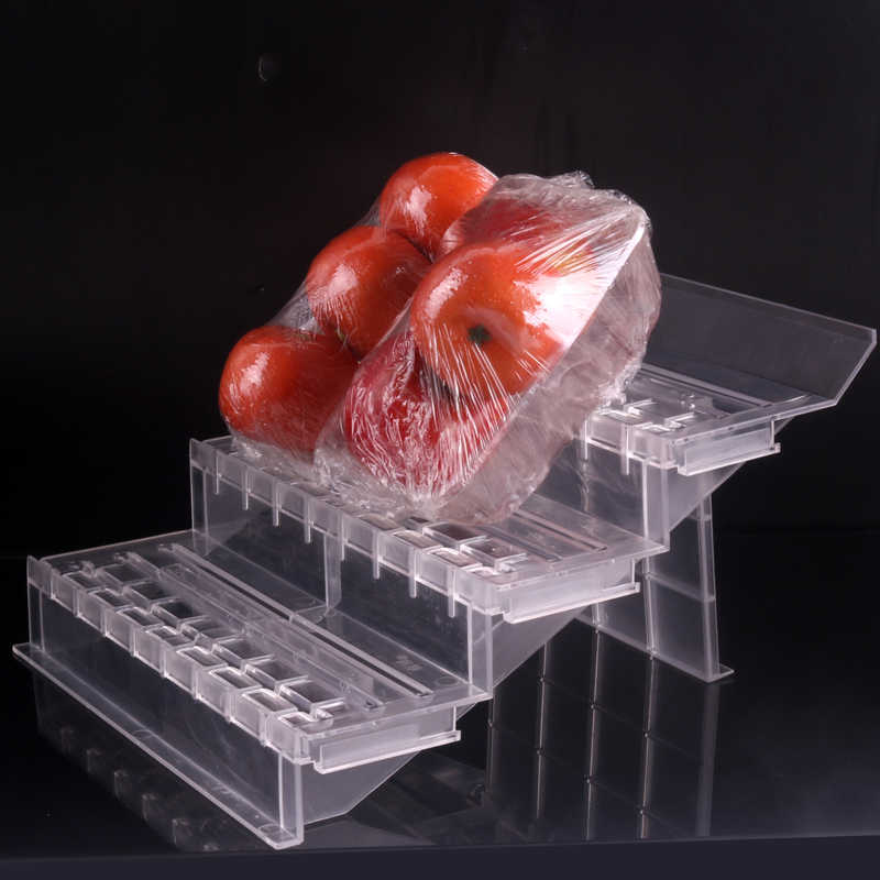 Supermarket freezer showcase Transparent plastic ladder multi-layer fresh display display rack Vegetable and fruit display rack