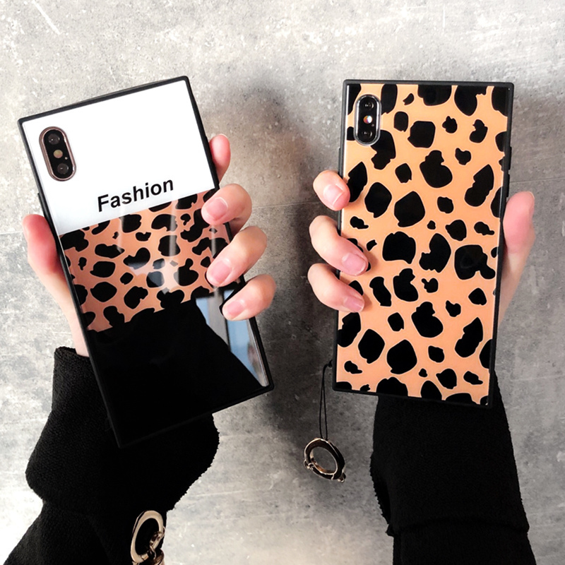 Original Trendy Leopard Print Suitable for Apple 16Promax Phone Case Iphone14Plus Square Glass 13Mini Trendy 12Promax New Model 12 Protective Case 78