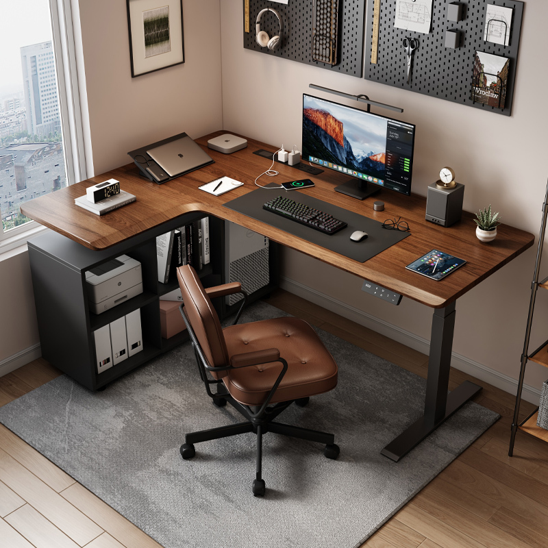 Corner Electric Lift Table L-Shaped Desk Solid Wood Computer Desk Gaming Desk Home Office Desk Workbench