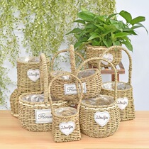 Small basket Flowers Picnic Basket Grass Choreography Hand Woven Handmade Flower Arrangement Containing Basket Hand Gift Basket Flower Basket