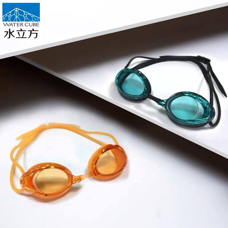 Water Cube Professional Training HD Anti-fog waterproof male and female adult flat light swimming goggles dispensers Recommended