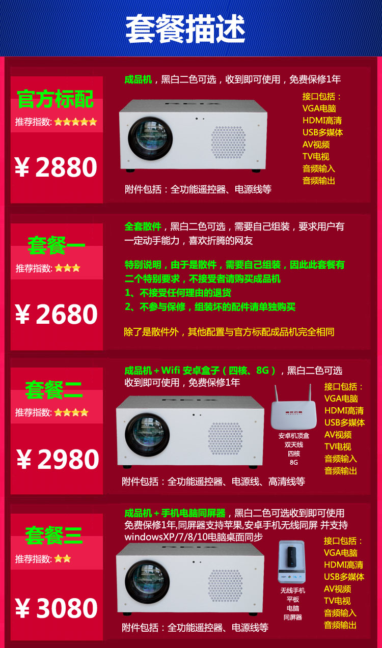 Tự động tám thế hệ gam màu câm cao độ phân giải thật 1920 × 1080P Máy chiếu LED gia đình HD ngoài trục - Máy chiếu