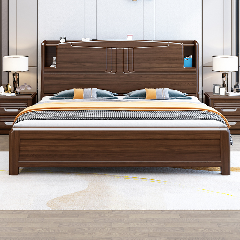 Gold Silk Sandalwood Full Solid Wood Bed 1 8 m Double Bed Modern Chinese Style 1 5 m Contained Bed Master Bedroom Light Extravagant Bed Wedding Bed
