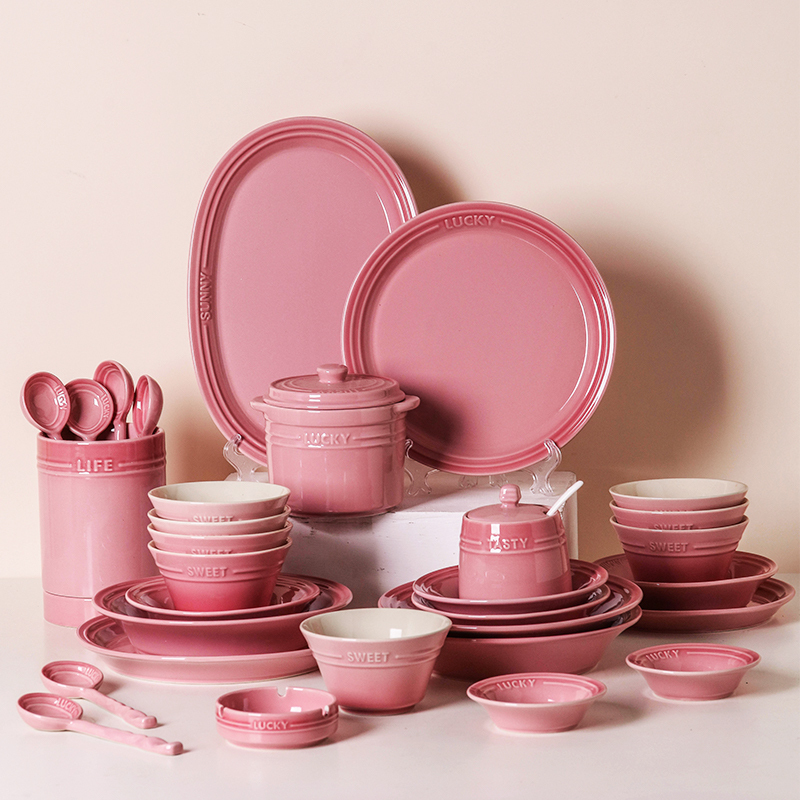 Dopamine Bowl and Plate Set for Home Use, Ceramic Rice Bowl and Plate Combination, Stoneware Mocha Pink High-Value Housewarming Tableware Dopamine Bowl and Plate Set for Home Use, Ceramic Rice Bowl and Plate Combination, Stoneware Mocha Pink High-Value Housewarming Tableware