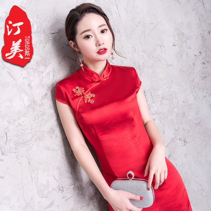 敬酒服新娘春夏季2018新款红色结婚旗袍连衣