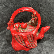 Chinese simple resin ancient carved kettle teapot crafts decorative ornaments antique antique red kettle nostalgic