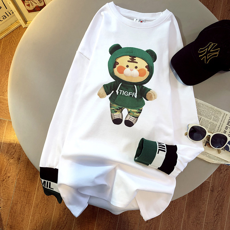 White T-Shirt Woman Long Sleeve Pregnant Woman Fashion Loose Pregnancy Mid Spring And Autumn Covered Butt Beat Undershirt Dress