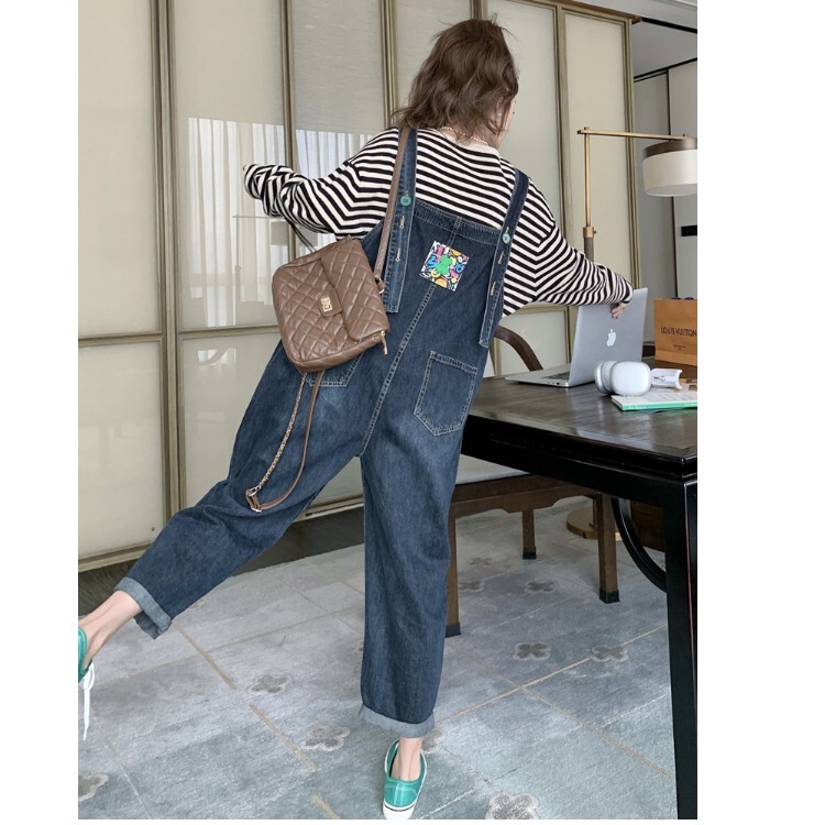 Maternity Overalls for Late Pregnancy, Loose Fit, Plus Size, Suitable for Chubby Women, Outerwear, Dad-Style Pants, Spring and Autumn Clothing, Jeans