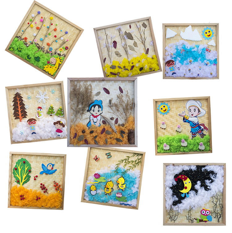 Creative bamboo woven corridor wall decoration material kindergarten classroom wall ring creative decorative painting hanging bamboo plate bamboo basket wall decoration