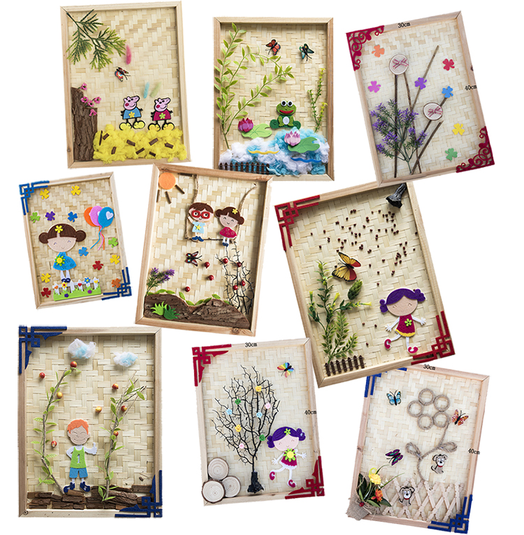 Creative Bamboo Weaving Building Track Wall Decoration Home Kindergarten Wall Decoration Wall Hanging Accessories Bamboo Pan Bamboo Frame Handicraft Swing Accessories