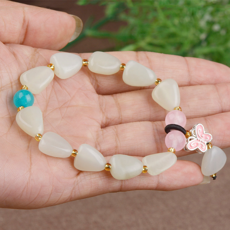 Natural Xinjiang and Tian Yuxian Material Handle White Yu Rock Linghai Centery Pearl Butterfly Hanging Jade Handle