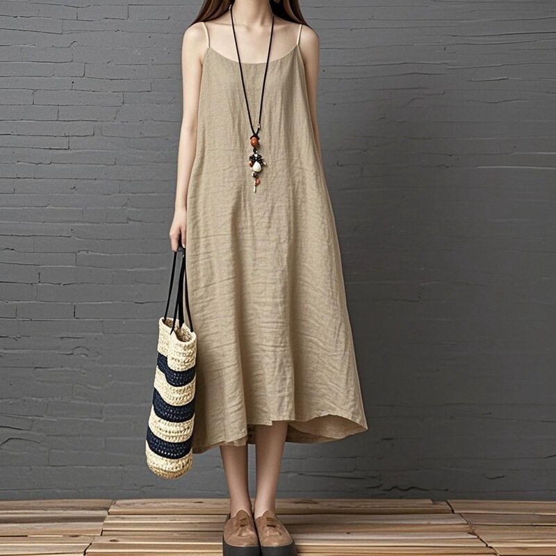 Loose Summer Slimming Temperament Super Fashionable Yellow Retro Camel Solid Color Suspender Skirt Large Size Mid-Length Double Layer Loose Summer Slimming Temperament Super Fashionable Yellow Retro Camel Solid Color Suspender Skirt Large Size Mid-Length Double Layer