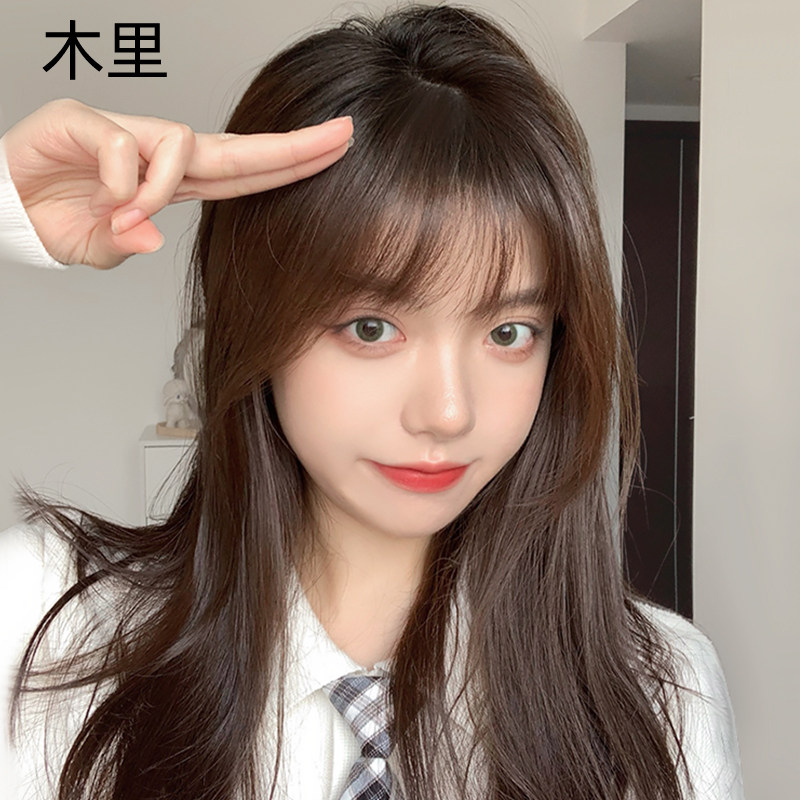 Wig woman real hair air and sea natural long hair light thin caricature and long straight hair live-action haircut full headgear style