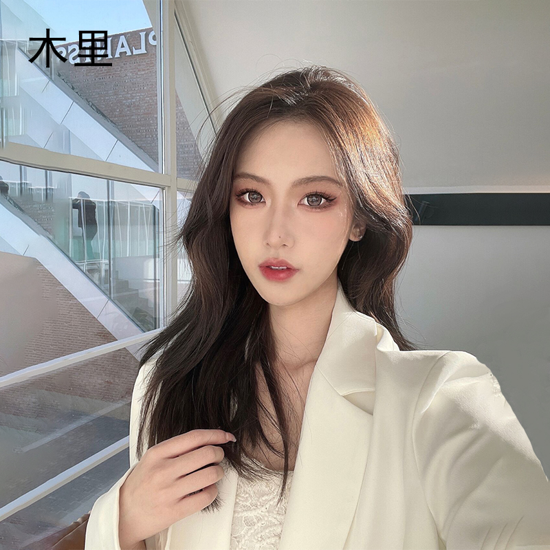Wig woman long straight hair split eighth word and sea live-action hairstyle full headgear style natural light and thin lace hair set