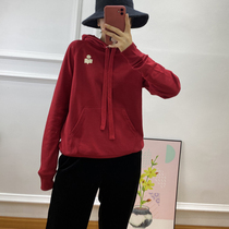  Chao Zhengxian white aunt red retro hooded thin sweater female AB thread yarn woven into Jindian flocking long sleeve