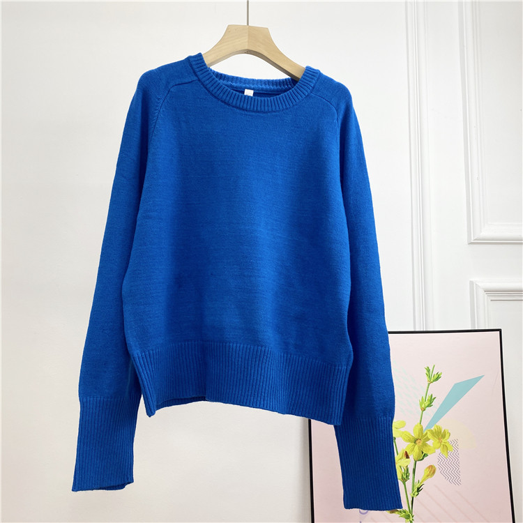 KRhine Blue white head lazy glutinous brick jewel blue loose casual and round knitting sweater
