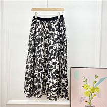 Italy MA * home with ink digital printing umbrella skirt black elastic high waist cotton half long summer
