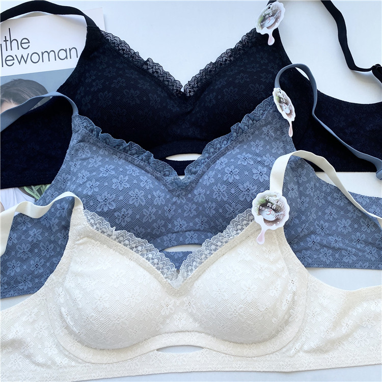 Japanese Diane Fen original 3D latex no steel ring removable chest pad seamless lace jacquard sexy underwear