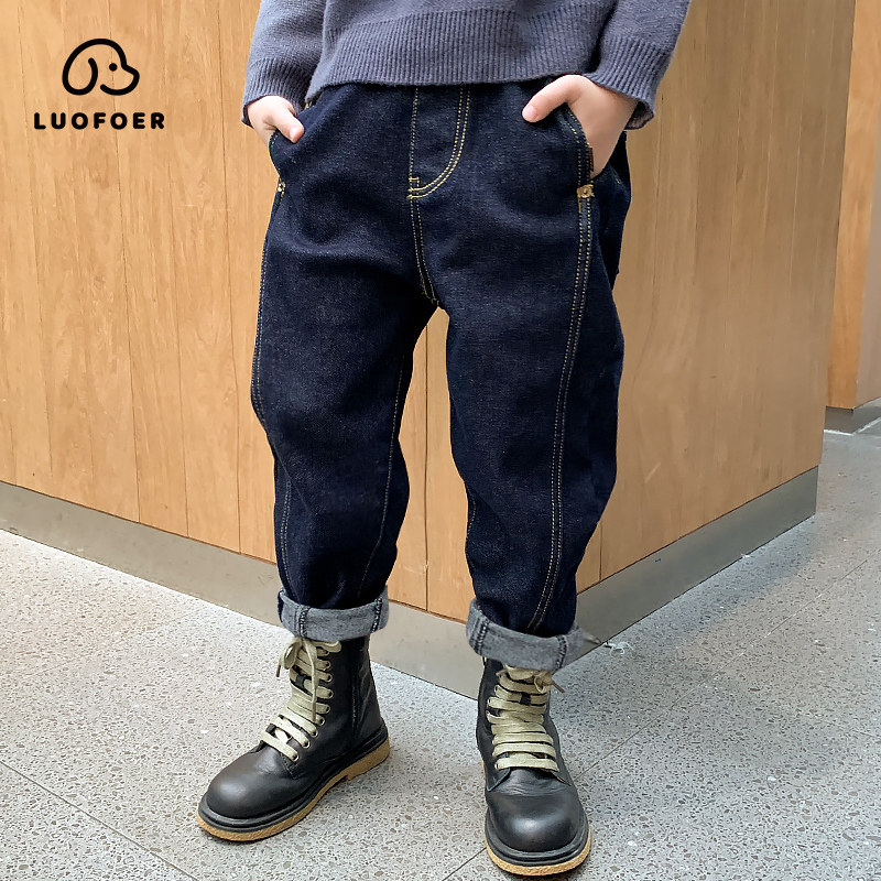 Boys plus velvet jeans children's wear autumn and winter thick warm jeans one piece of velvet in the big boy winter cotton pants tide