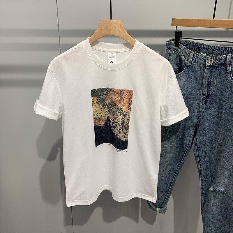 2022 summer new printed short-sleeved T-shirt men's tide brand ins super fire port style loose T-shirt trend all-match half-sleeved