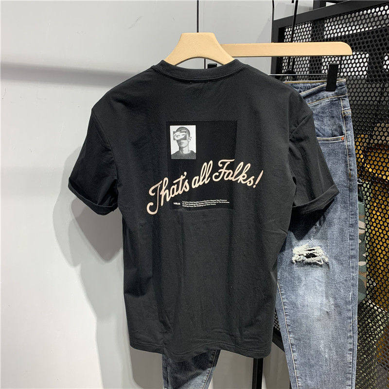 Summer tide brand loose fashion T-shirt men's fun round neck short-sleeved American casual trend printing T-shirt handsome