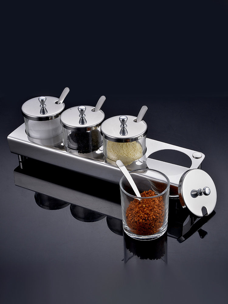 Seasoning box set Household combination Kitchen glass seasoning jar Supplies with lid Ingredients seasoning box Bottle can full set