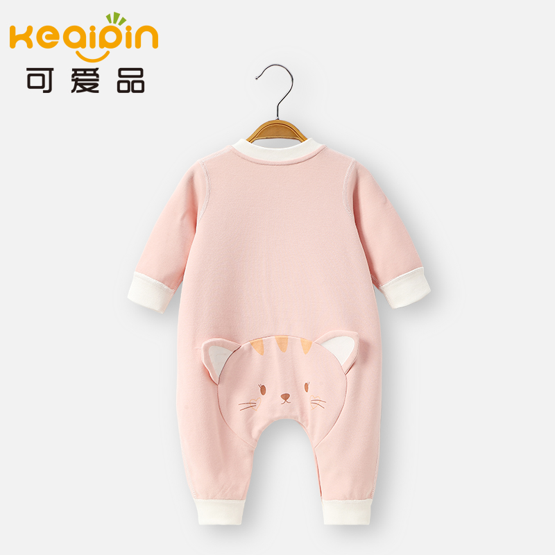 Cute Pint Baby Knit Long Sleeves Swarm Clothes Autumn Winter Children Clothes Baby Out To Wear Pure Cotton One-piece Clothes Climbing Clothes
