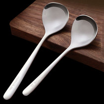 Thickened 304 stainless steel spoon long handle for home drinking soup ladle large head round spoon small tablespoon spoon congee spoon rice spoon