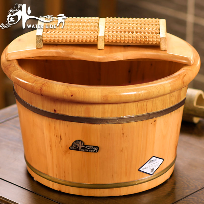 Cedar wood foot bath bucket Foot bath bucket Solid wood foot wash basin Female small wooden bucket with lid Foot bath bucket Wooden household artifact