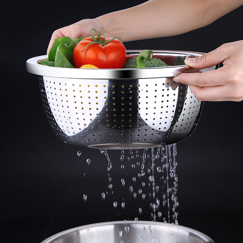 Washbasin leaching basket household basin rice sieve 304 stainless steel leak basin leaching basin wash fruit rice basin set
