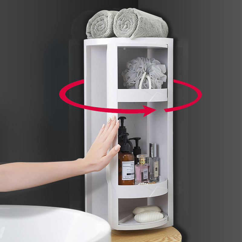 Shake sound with the same bathroom corner rotating shelf Powder room rotating cabinet Kitchen corner triangle storage shelf